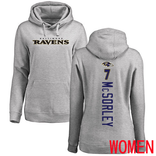 Baltimore Ravens Ash Women Trace McSorley Backer NFL Football 7 Pullover Hoodie Sweatshirt